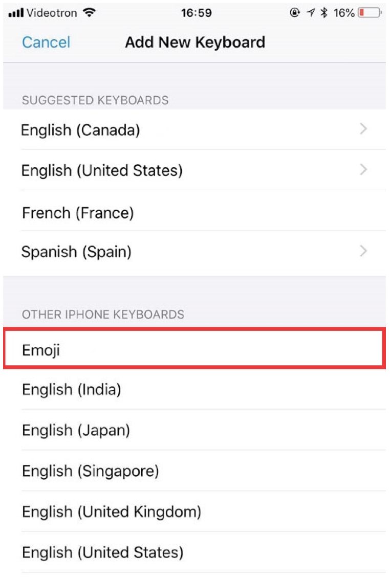 iPhone Settings Emoji Keyboard