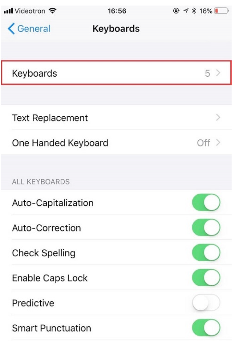 iPhone Settings Keyboards